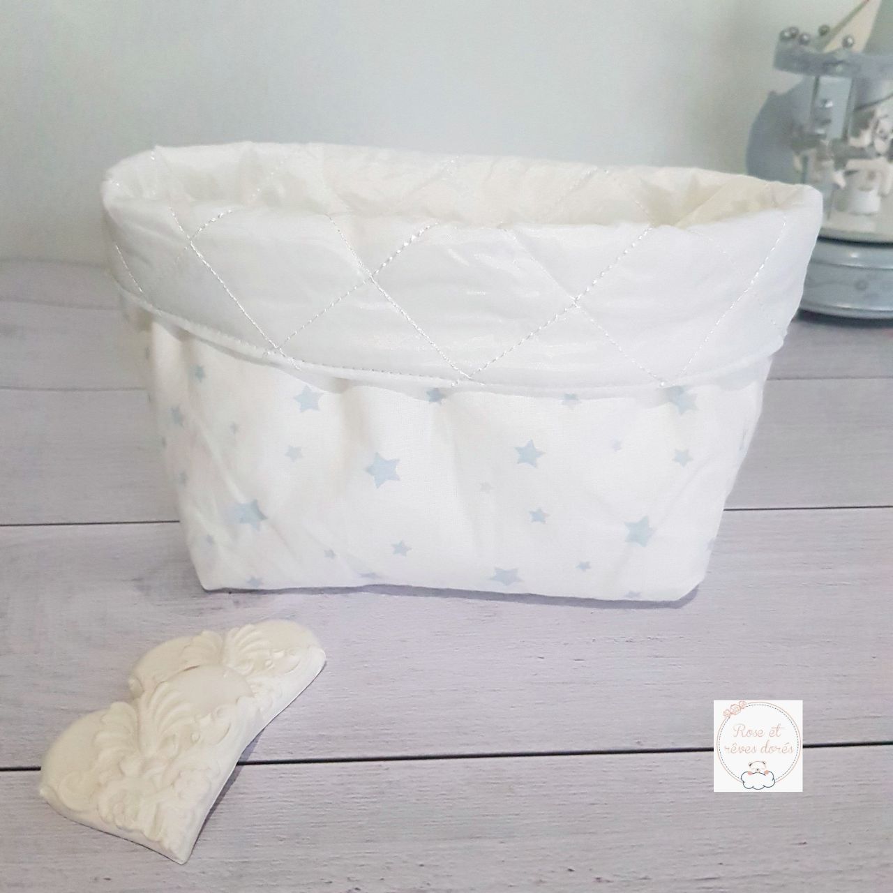 panière blanche rangement Rose et rêves dorés made in france