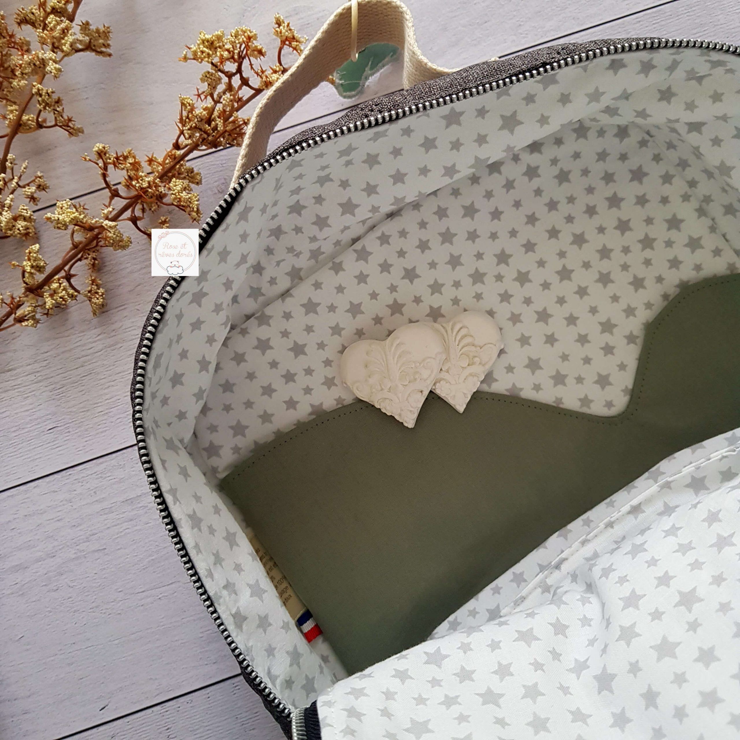 détail du modèle valisette étoiles label fabriqué à paris Rose et rêves dorés