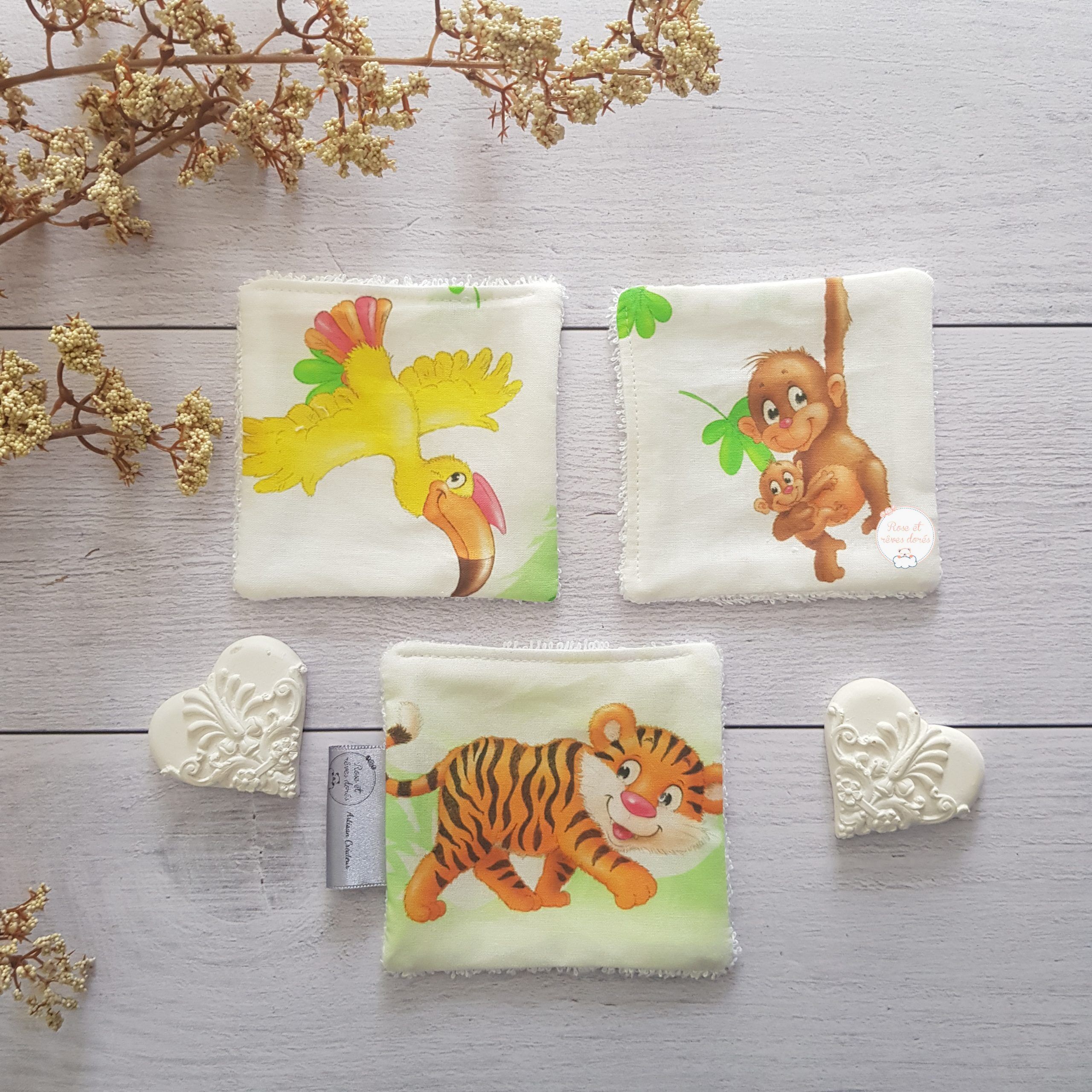 lingettes animaux de la jungle douces pour enfant Rose et rêves dorés