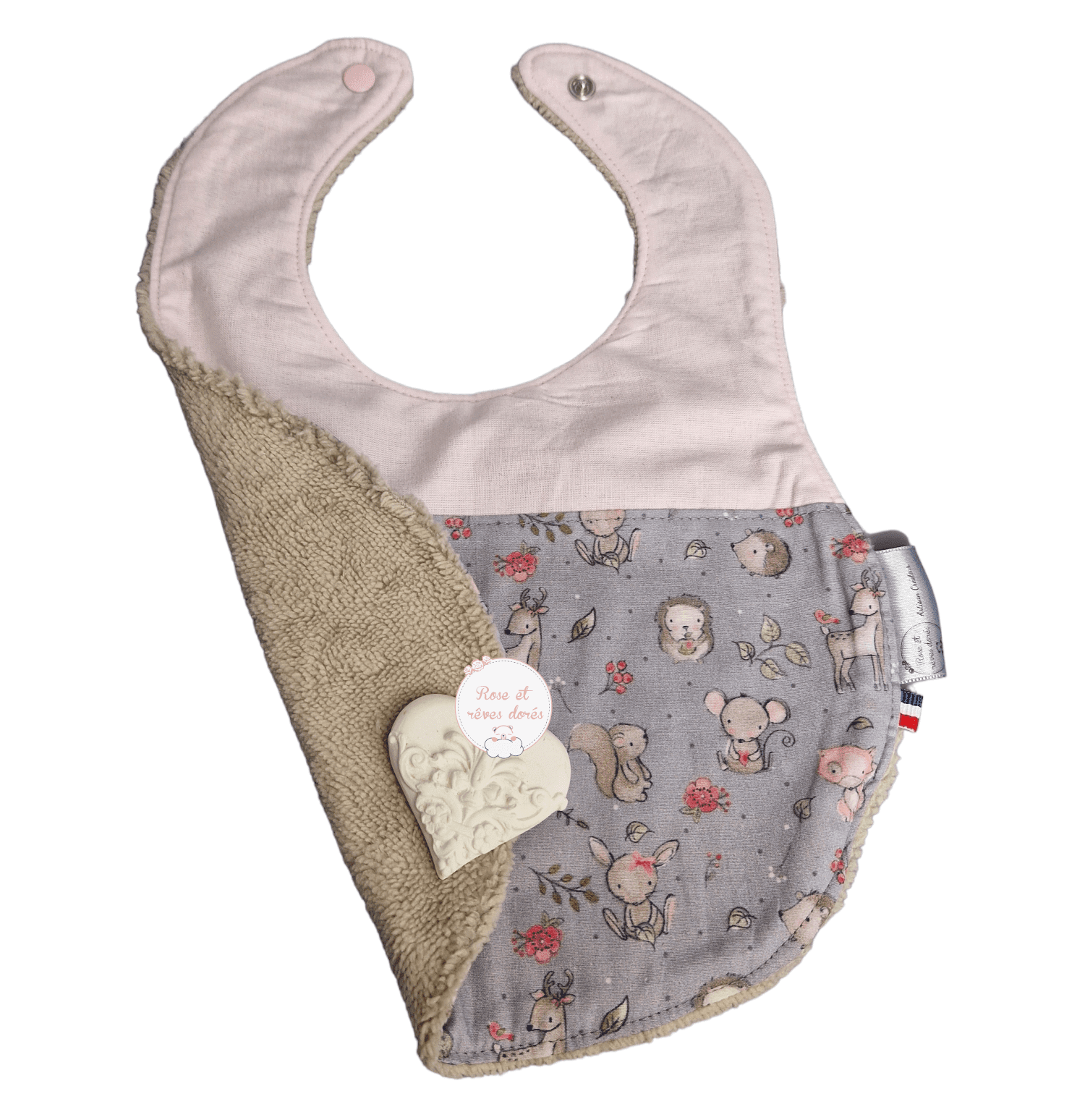 bavoir aux motifs d'adorables animaux Rose et rêves dorés