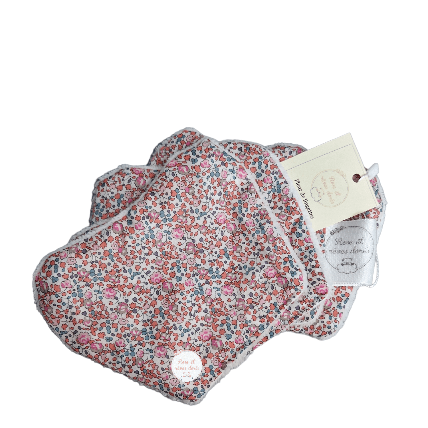 lot de lingettes fleur modèle exclusif Rose et rêves dorés